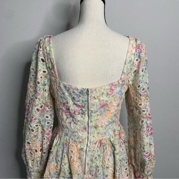 NWT Bardot Lila Flounce Broderie Pastel Floral Long Sleeve Mini Dress - Picture 10 of 13